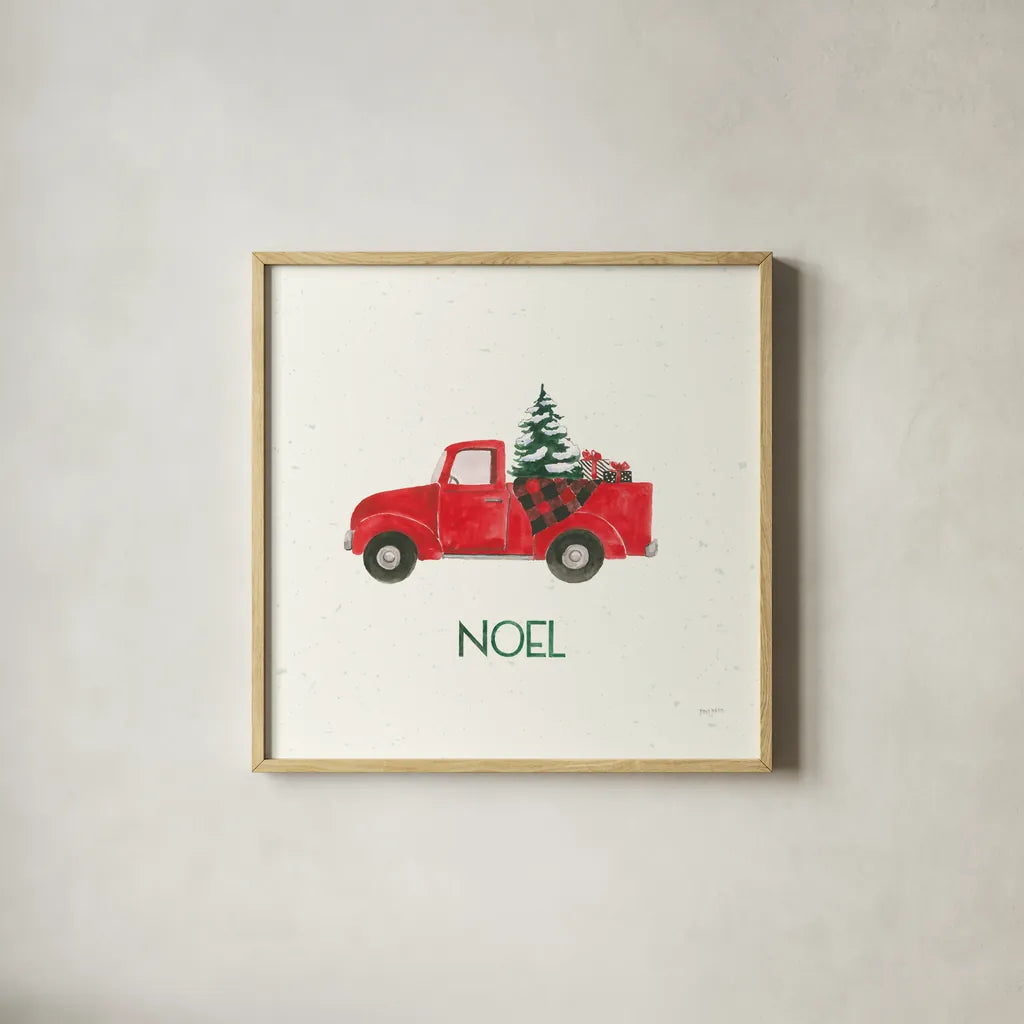 Seasons Greetings III by Jenaya Jackson. Shown in a natural wood glass frame for a timeless modern aesthetic. Available as an archival giclee rolled canvas, fine art paper, or poster print. SKU 66187a.