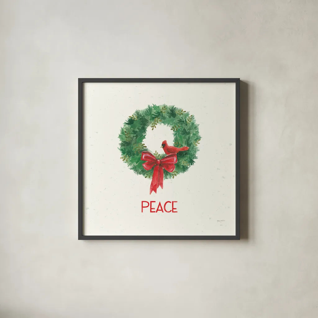 Seasons Greetings IV by Jenaya Jackson. Shown in a sleek black glass frame for a contemporary gallery look. Available as an archival giclee rolled canvas, fine art paper, or poster print. SKU 66188a.