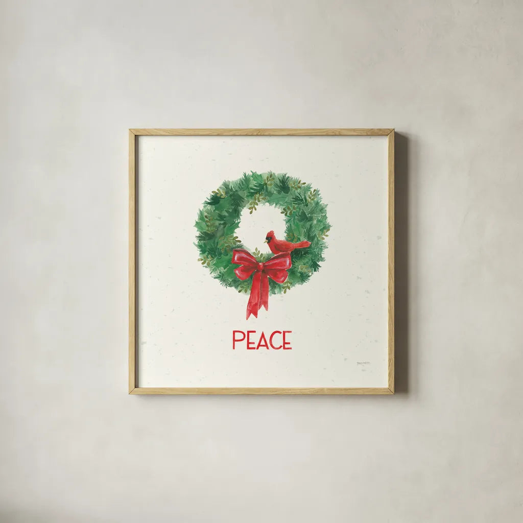 Seasons Greetings IV by Jenaya Jackson. Shown in a natural wood glass frame for a timeless modern aesthetic. Available as an archival giclee rolled canvas, fine art paper, or poster print. SKU 66188a.