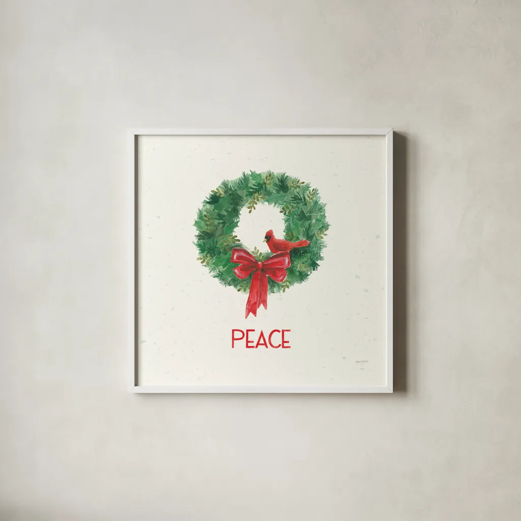 Seasons Greetings IV by Jenaya Jackson. Shown in a crisp white glass frame for a clean and minimalist style. Available as an archival giclee rolled canvas, fine art paper, or poster print. SKU 66188a.