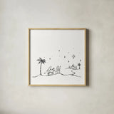 Simple Nativity I by Jenaya Jackson. Shown in a natural wood glass frame for a timeless modern aesthetic. Available as an archival giclee rolled canvas, fine art paper, or poster print. SKU 102000a.