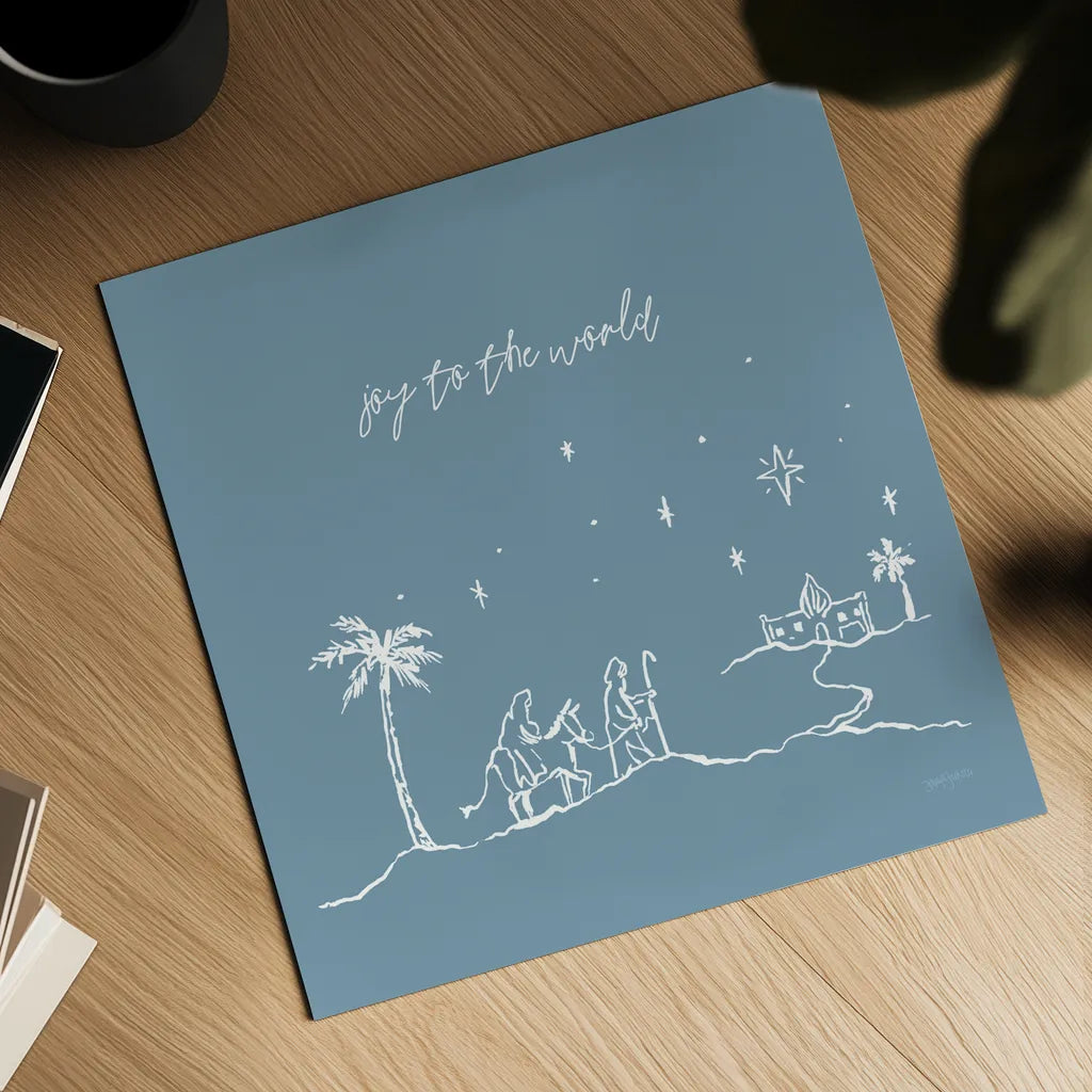 Simple Nativity I Blue by Jenaya Jackson. Shown as a detailed flat fine art print, highlighting archival giclee quality. Available as an archival giclee rolled canvas, fine art paper, or poster print. SKU 102002a.