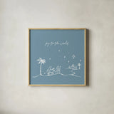 Simple Nativity I Blue by Jenaya Jackson. Shown in a natural wood glass frame for a timeless modern aesthetic. Available as an archival giclee rolled canvas, fine art paper, or poster print. SKU 102002a.