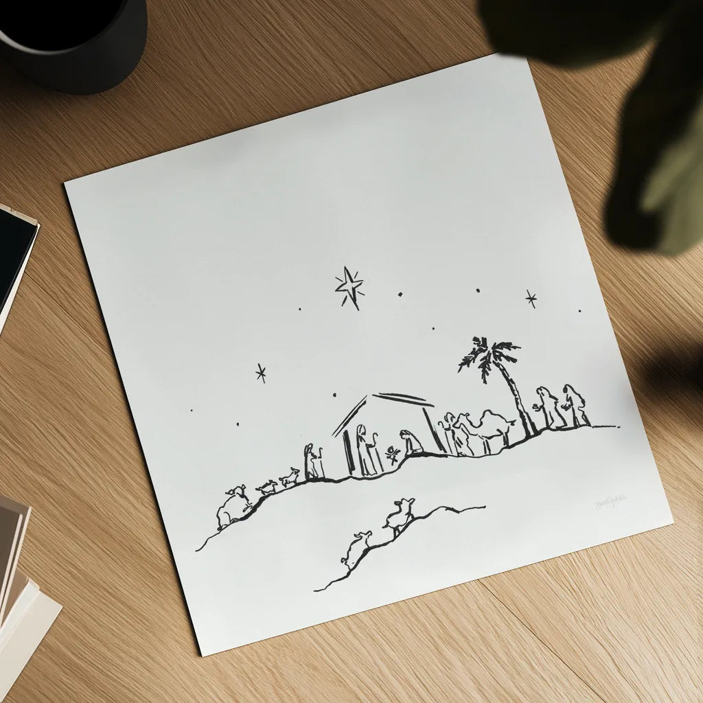 Simple Nativity II by Jenaya Jackson. Shown as a detailed flat fine art print, highlighting archival giclee quality. Available as an archival giclee rolled canvas, fine art paper, or poster print. SKU 102001a.