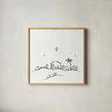 Simple Nativity II by Jenaya Jackson. Shown in a natural wood glass frame for a timeless modern aesthetic. Available as an archival giclee rolled canvas, fine art paper, or poster print. SKU 102001a.