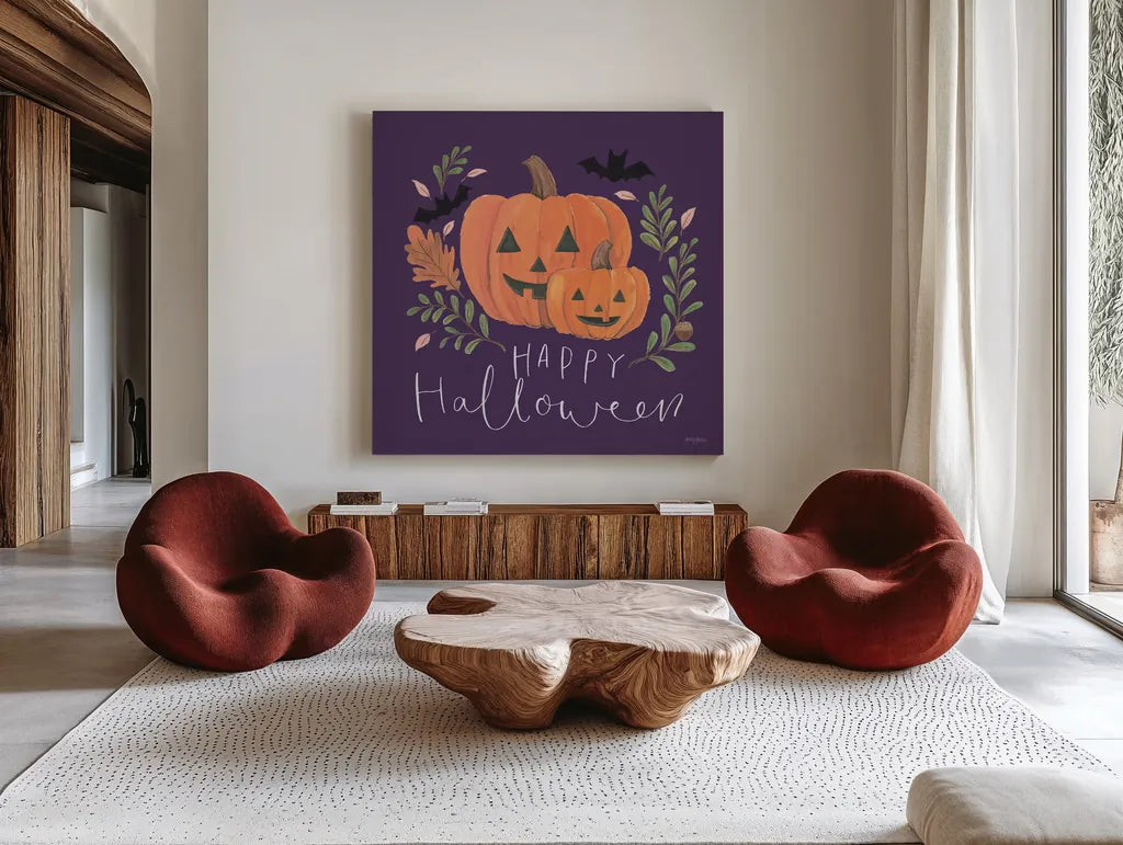 Spooky Season II by Jenaya Jackson. Shown as extra-large giant wall art in a modern living room. Available as an archival giclee rolled canvas, fine art paper, or poster print. SKU 85144a.