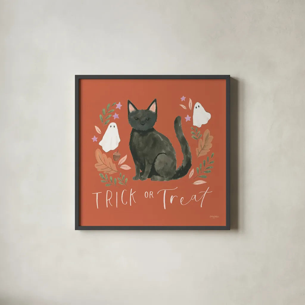 Spooky Season III by Jenaya Jackson. Shown in a sleek black glass frame for a contemporary gallery look. Available as an archival giclee rolled canvas, fine art paper, or poster print. SKU 85145a.