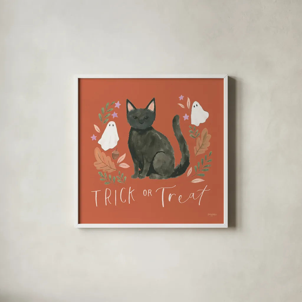 Spooky Season III by Jenaya Jackson. Shown in a crisp white glass frame for a clean and minimalist style. Available as an archival giclee rolled canvas, fine art paper, or poster print. SKU 85145a.