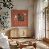 Spooky Season III by Jenaya Jackson. Shown in a natural wood frame in a cozy modern living room. Available as an archival giclee rolled canvas, fine art paper, or poster print. SKU 85145a.