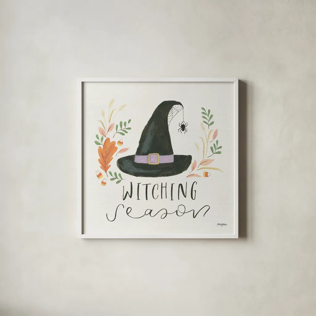 Spooky Season IV by Jenaya Jackson. Shown in a crisp white glass frame for a clean and minimalist style. Available as an archival giclee rolled canvas, fine art paper, or poster print. SKU 85146a.