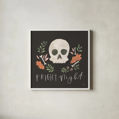 Spooky Season V by Jenaya Jackson. Shown in a crisp white glass frame for a clean and minimalist style. Available as an archival giclee rolled canvas, fine art paper, or poster print. SKU 85147a.