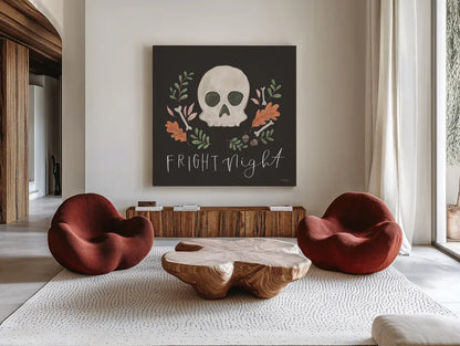 Spooky Season V by Jenaya Jackson. Shown as extra-large giant wall art in a modern living room. Available as an archival giclee rolled canvas, fine art paper, or poster print. SKU 85147a.