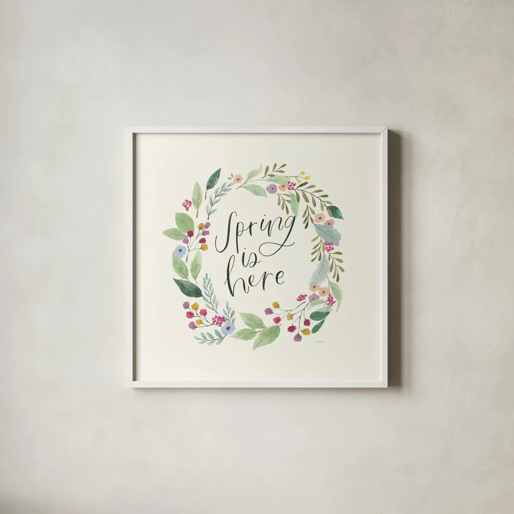 Spring Is Here I by Jenaya Jackson. Shown in a crisp white glass frame for a clean and minimalist style. Available as an archival giclee rolled canvas, fine art paper, or poster print. SKU 76862a.