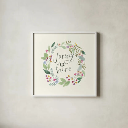 Spring Is Here I by Jenaya Jackson. Shown in a crisp white glass frame for a clean and minimalist style. Available as an archival giclee rolled canvas, fine art paper, or poster print. SKU 76862a.