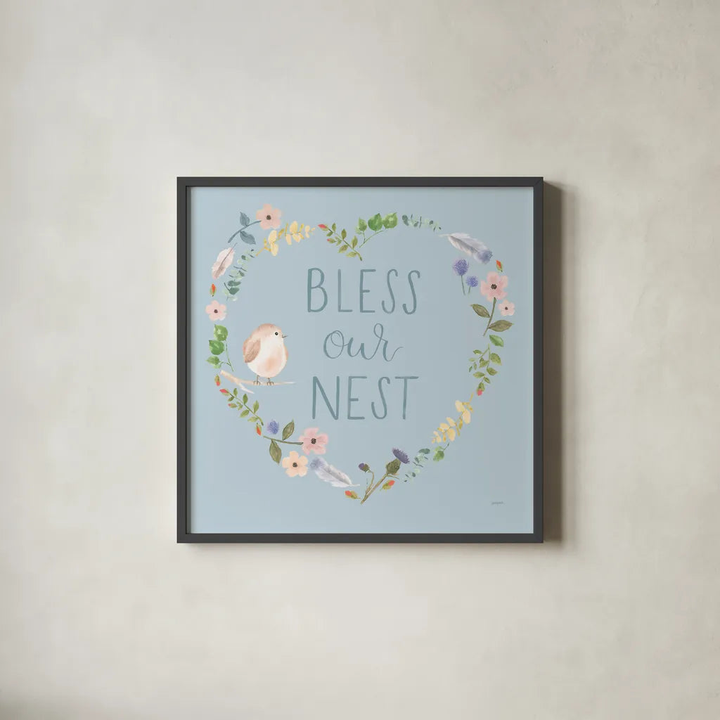 Spring Sentiments VII by Jenaya Jackson. Shown in a sleek black glass frame for a contemporary gallery look. Available as an archival giclee rolled canvas, fine art paper, or poster print. SKU 44438a.