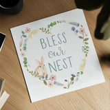 Spring Sentiments VII Bunny White by Jenaya Jackson. Shown as a detailed flat fine art print, highlighting archival giclee quality. Available as an archival giclee rolled canvas, fine art paper, or poster print. SKU 45140a.