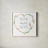 Spring Sentiments VIII Bunny White by Jenaya Jackson. Shown in a crisp white glass frame for a clean and minimalist style. Available as an archival giclee rolled canvas, fine art paper, or poster print. SKU 45141a.
