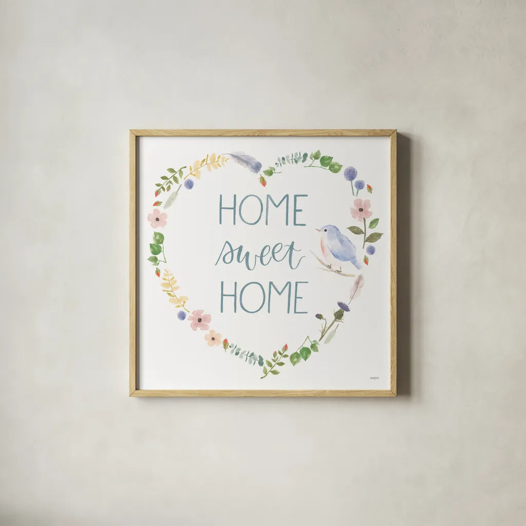 Spring Sentiments VIII on White by Jenaya Jackson. Shown in a natural wood glass frame for a timeless modern aesthetic. Available as an archival giclee rolled canvas, fine art paper, or poster print. SKU 47256a.