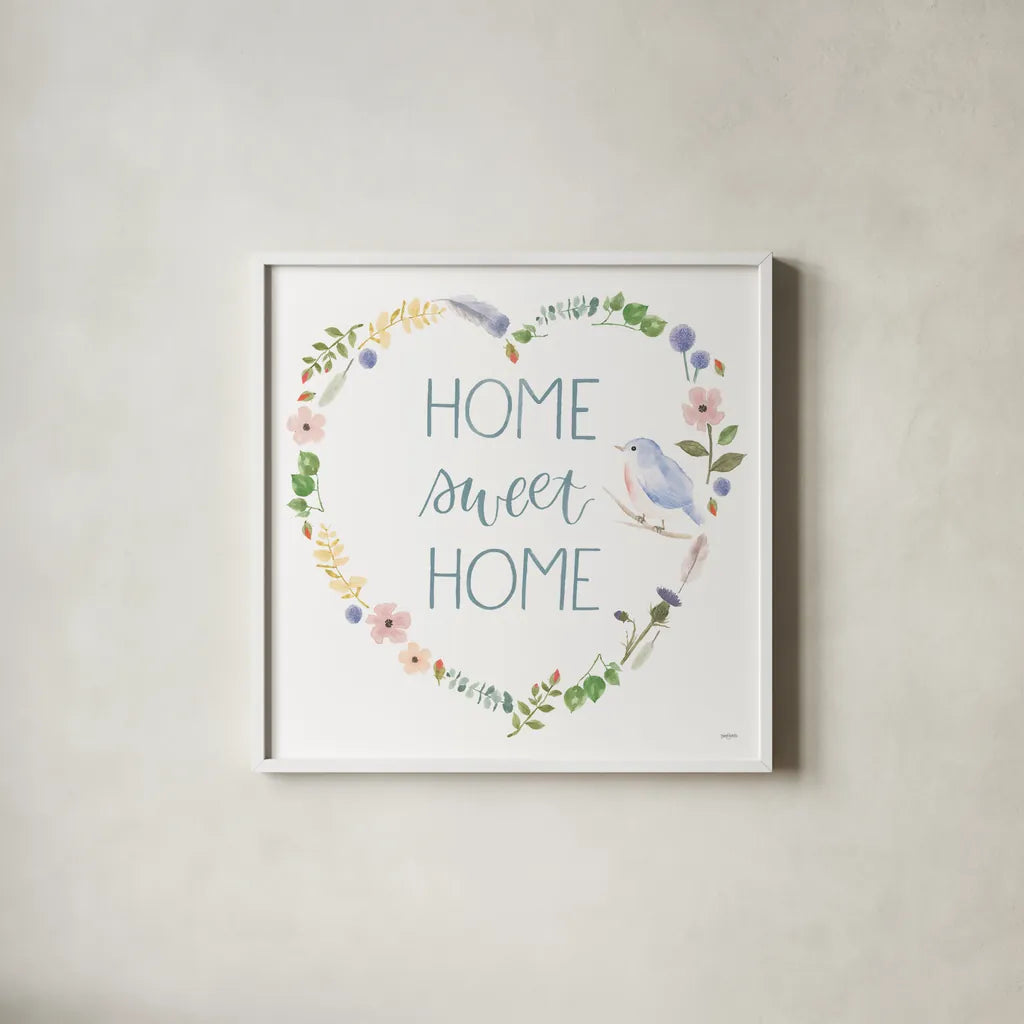 Spring Sentiments VIII on White by Jenaya Jackson. Shown in a crisp white glass frame for a clean and minimalist style. Available as an archival giclee rolled canvas, fine art paper, or poster print. SKU 47256a.