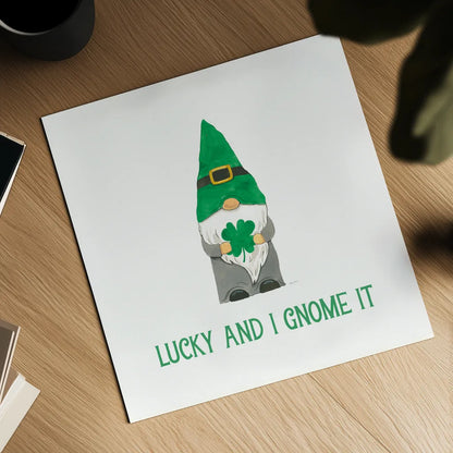 St Patricks Day Gnomes II Lucky by Jenaya Jackson. Shown as a detailed flat fine art print, highlighting archival giclee quality. Available as an archival giclee rolled canvas, fine art paper, or poster print. SKU 78360a.