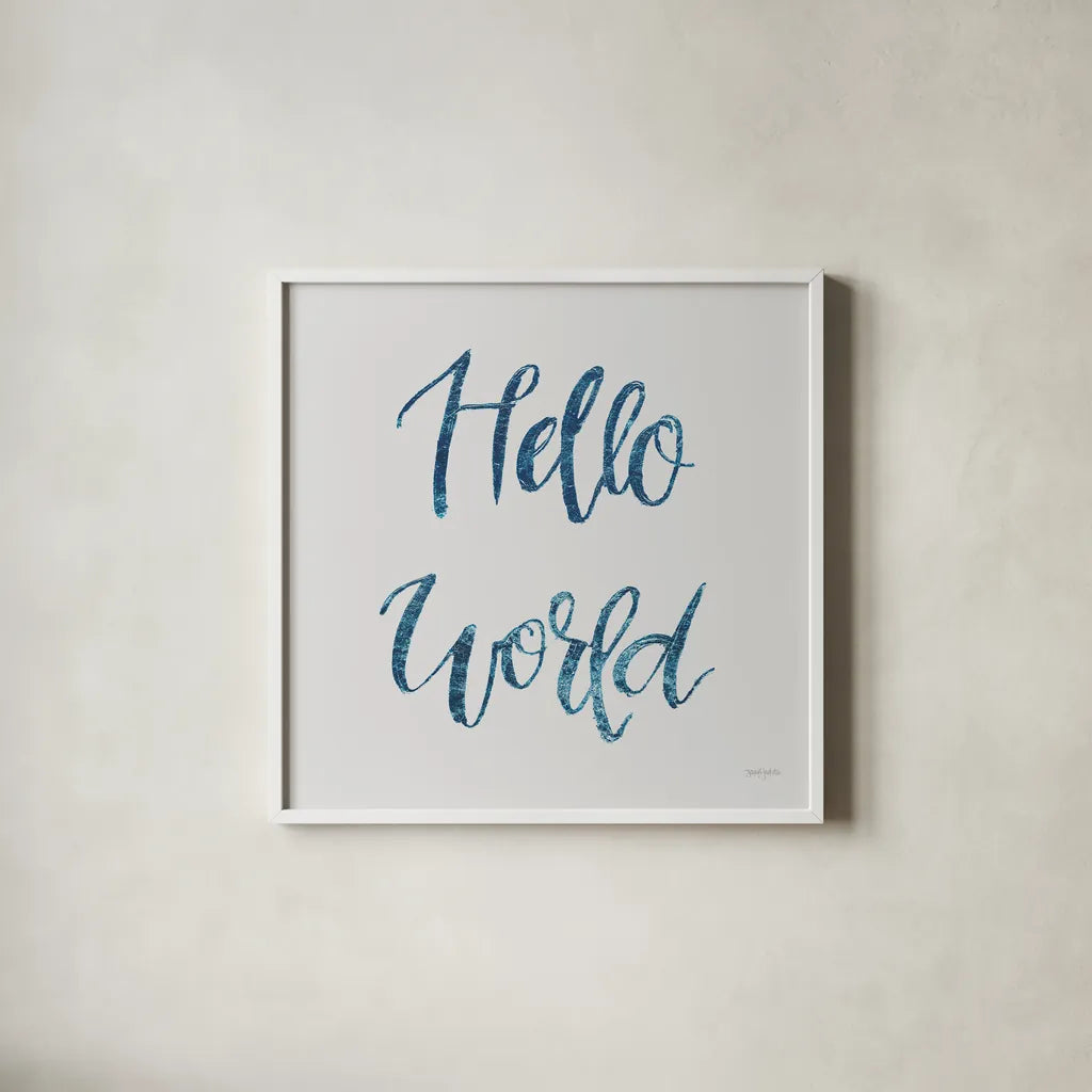 Sweet Baby Boy I Grey Sq by Jenaya Jackson. Shown in a crisp white glass frame for a clean and minimalist style. Available as an archival giclee rolled canvas, fine art paper, or poster print. SKU 37314a.