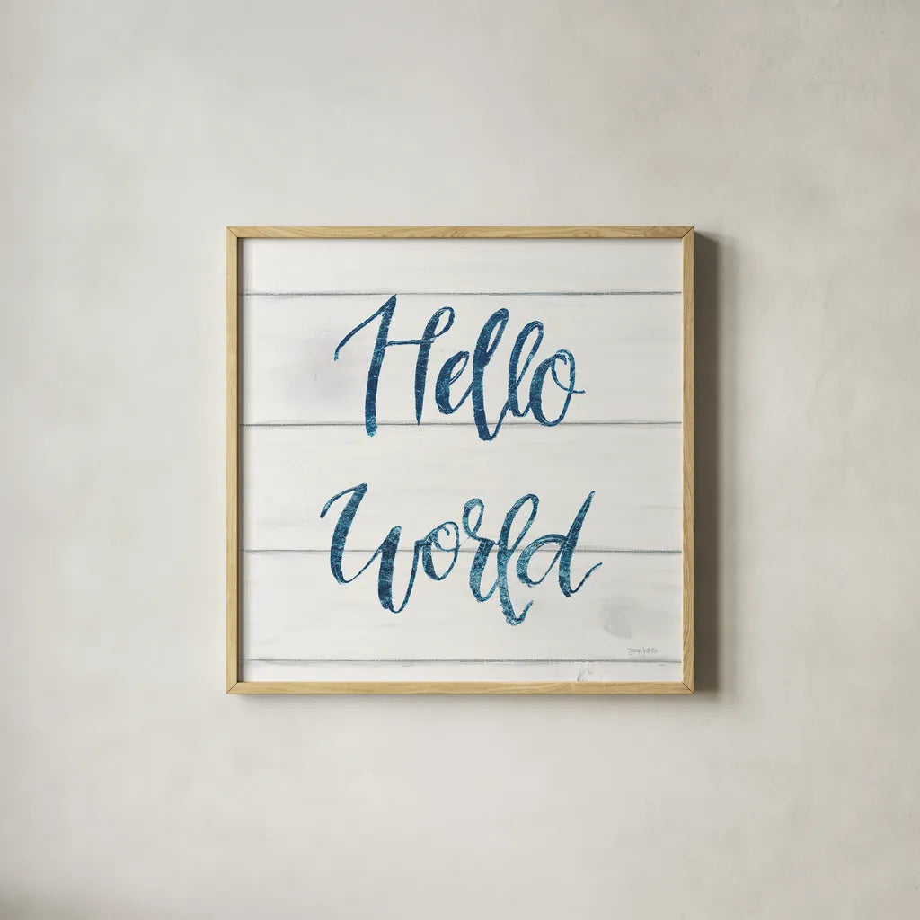 Sweet Baby Boy I White Wood Sq by Jenaya Jackson. Shown in a natural wood glass frame for a timeless modern aesthetic. Available as an archival giclee rolled canvas, fine art paper, or poster print. SKU 38435a.
