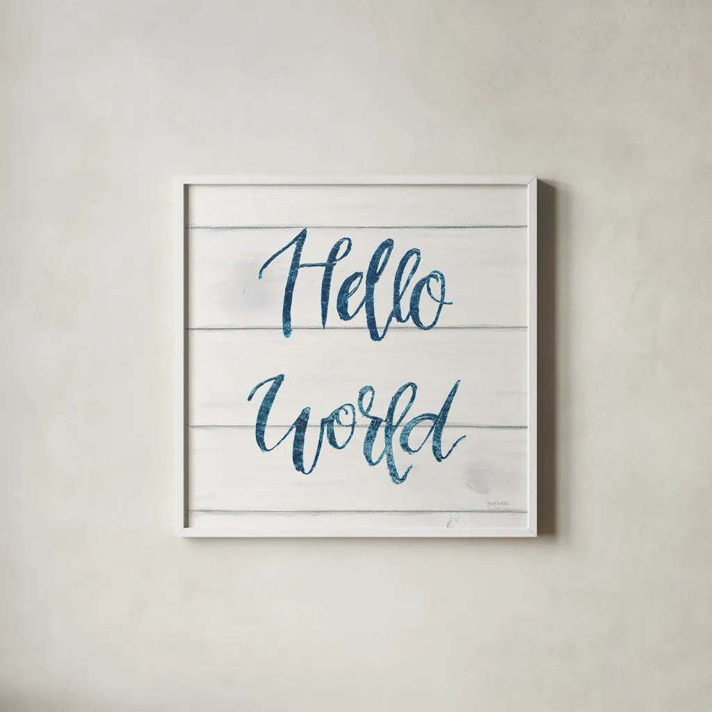 Sweet Baby Boy I White Wood Sq by Jenaya Jackson. Shown in a crisp white glass frame for a clean and minimalist style. Available as an archival giclee rolled canvas, fine art paper, or poster print. SKU 38435a.