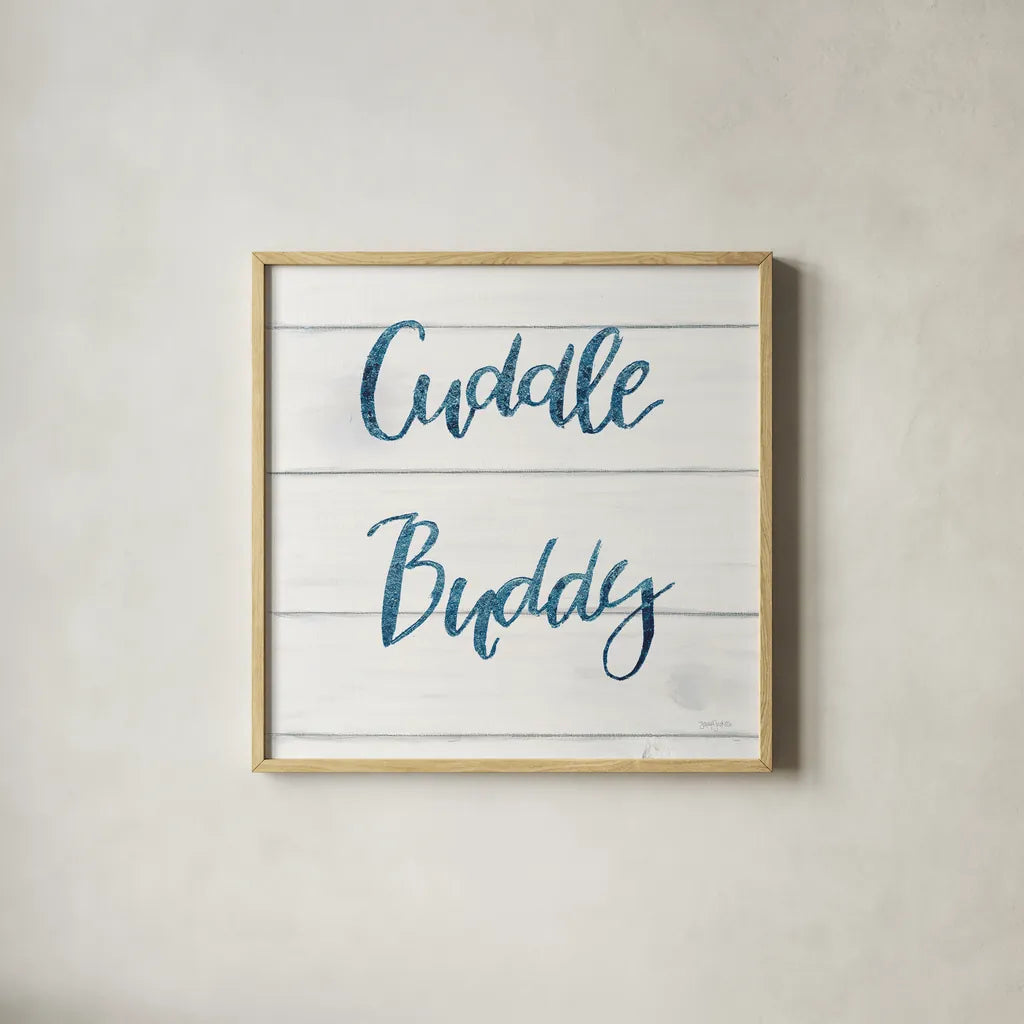 Sweet Baby Boy VI White Wood Sq by Jenaya Jackson. Shown in a natural wood glass frame for a timeless modern aesthetic. Available as an archival giclee rolled canvas, fine art paper, or poster print. SKU 38437a.