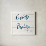 Sweet Baby Boy VI White Wood Sq by Jenaya Jackson. Shown in a crisp white glass frame for a clean and minimalist style. Available as an archival giclee rolled canvas, fine art paper, or poster print. SKU 38437a.