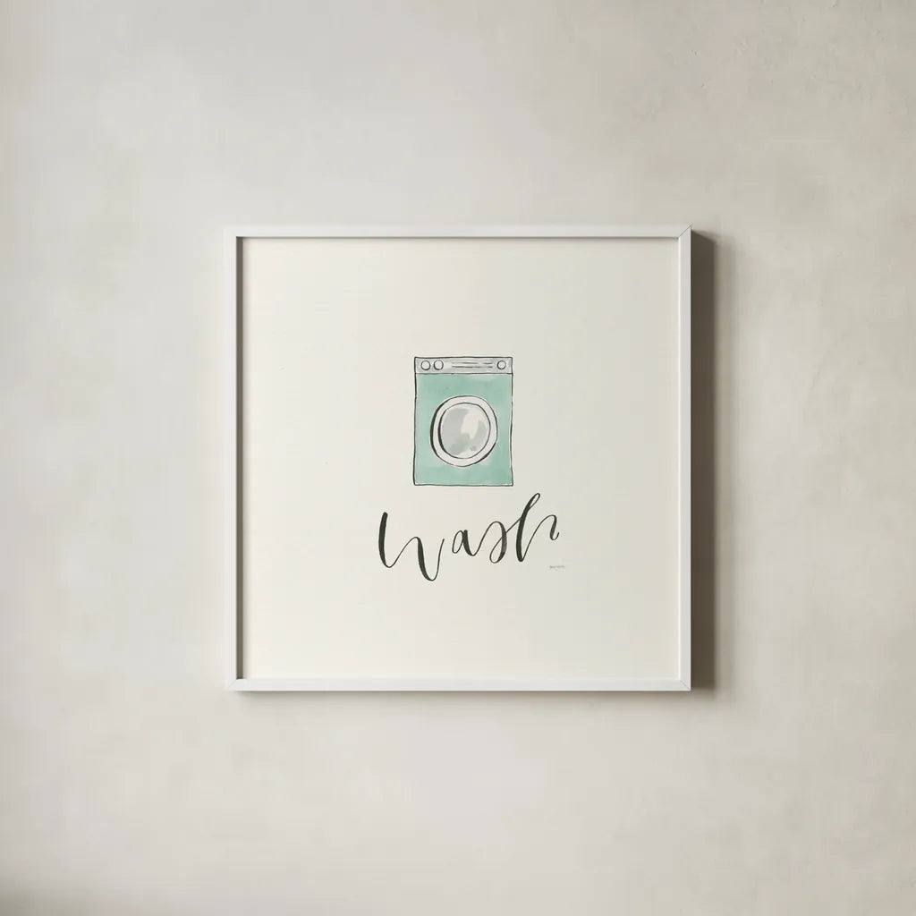 Wash Dry Fold Repeat I by Jenaya Jackson. Shown in a crisp white glass frame for a clean and minimalist style. Available as an archival giclee rolled canvas, fine art paper, or poster print. SKU 74980a.