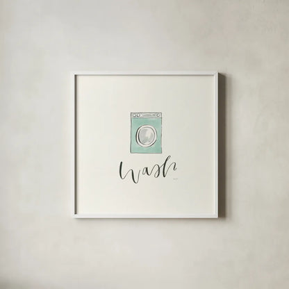 Wash Dry Fold Repeat I by Jenaya Jackson. Shown in a crisp white glass frame for a clean and minimalist style. Available as an archival giclee rolled canvas, fine art paper, or poster print. SKU 74980a.