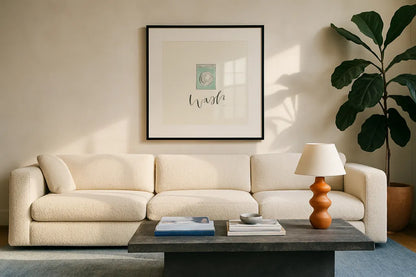 Wash Dry Fold Repeat I by Jenaya Jackson. Displayed in a glass frame with matte in a clean modern living room. Available as an archival giclee rolled canvas, fine art paper, or poster print. SKU 74980a.