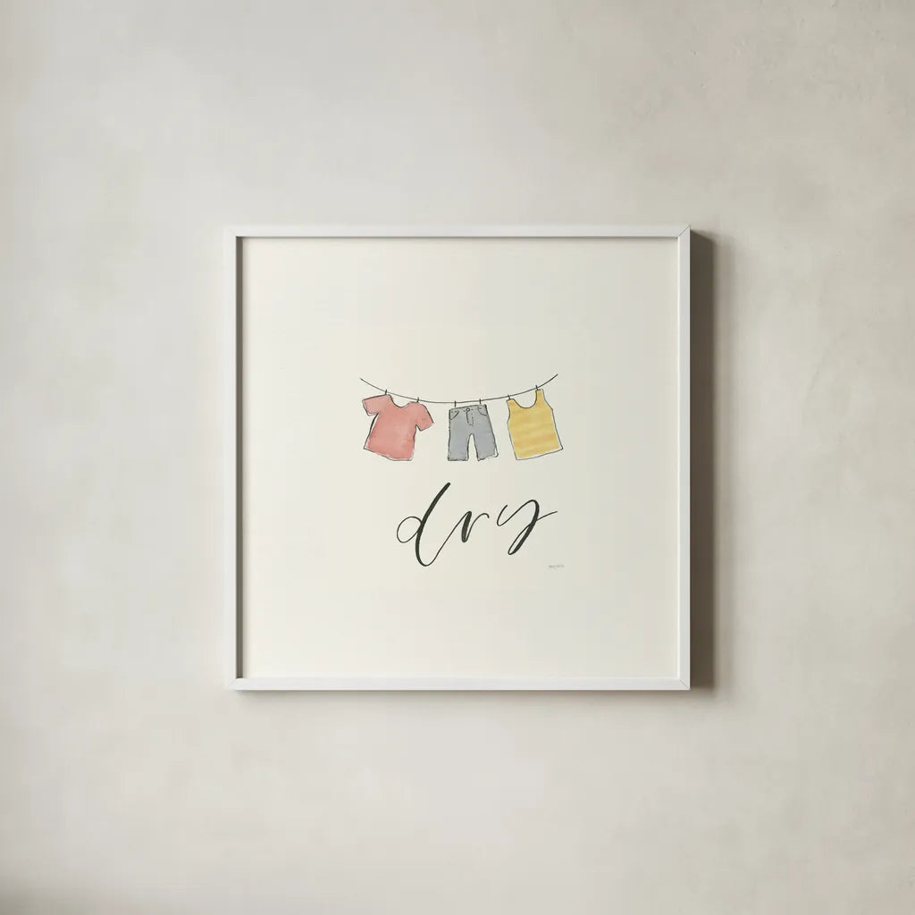 Wash Dry Fold Repeat II by Jenaya Jackson. Shown in a crisp white glass frame for a clean and minimalist style. Available as an archival giclee rolled canvas, fine art paper, or poster print. SKU 74981a.