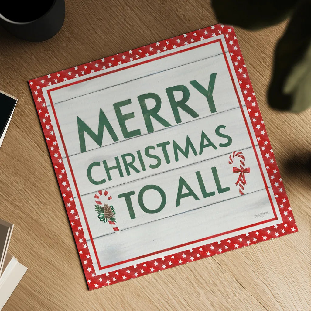 Welcome Christmas Sign V by Jenaya Jackson. Shown as a detailed flat fine art print, highlighting archival giclee quality. Available as an archival giclee rolled canvas, fine art paper, or poster print. SKU 36575a.