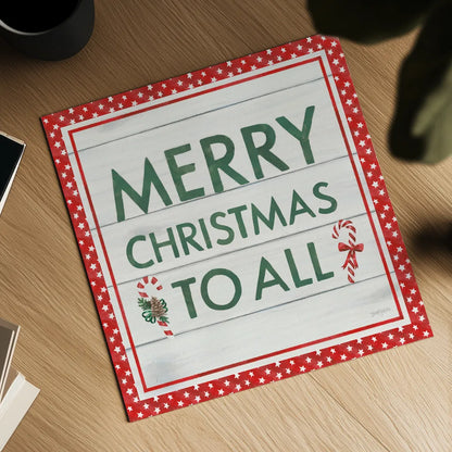 Welcome Christmas Sign V by Jenaya Jackson. Shown as a detailed flat fine art print, highlighting archival giclee quality. Available as an archival giclee rolled canvas, fine art paper, or poster print. SKU 36575a.