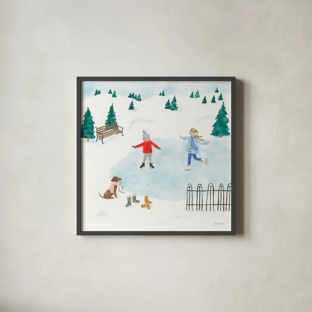 Winter Scene III by Jenaya Jackson. Shown in a sleek black glass frame for a contemporary gallery look. Available as an archival giclee rolled canvas, fine art paper, or poster print. SKU 62104a.