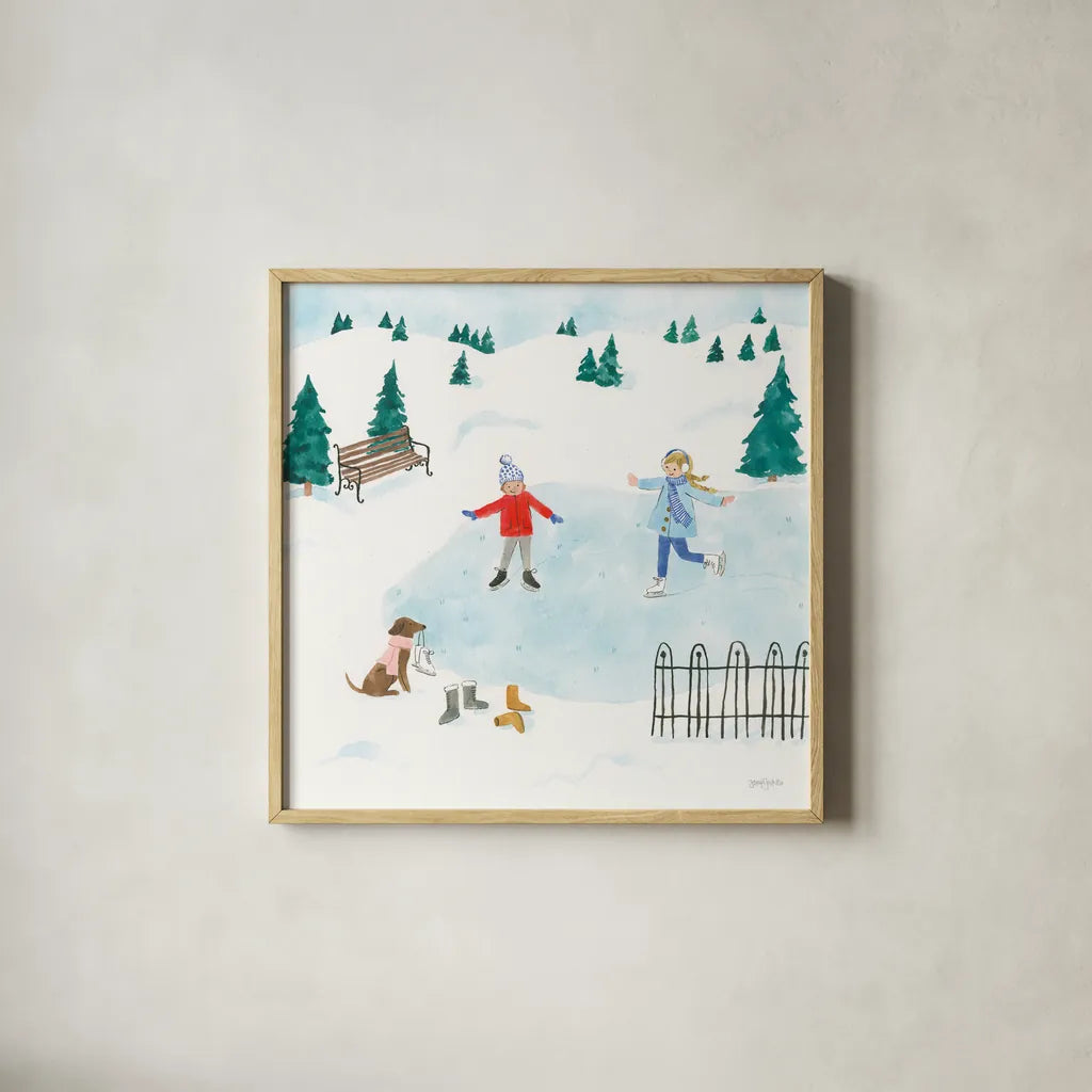 Winter Scene III by Jenaya Jackson. Shown in a natural wood glass frame for a timeless modern aesthetic. Available as an archival giclee rolled canvas, fine art paper, or poster print. SKU 62104a.