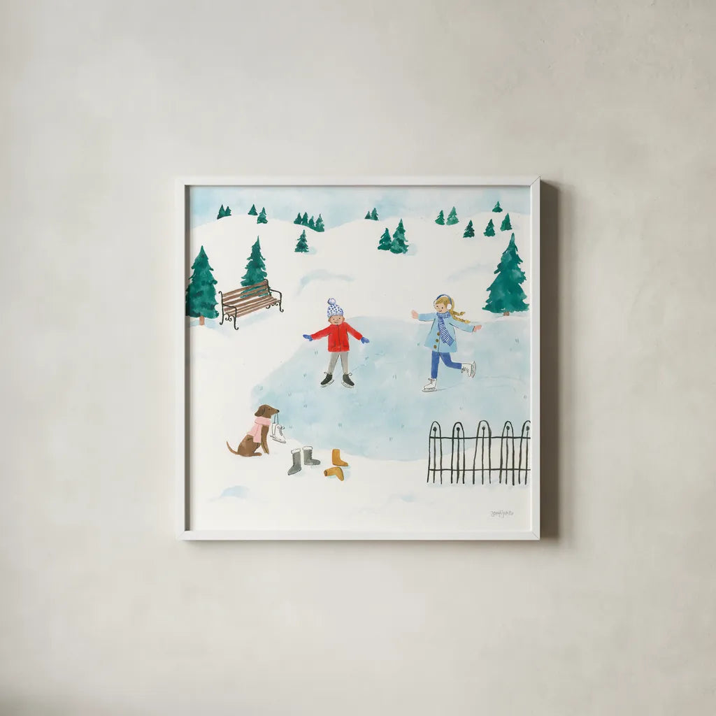 Winter Scene III by Jenaya Jackson. Shown in a crisp white glass frame for a clean and minimalist style. Available as an archival giclee rolled canvas, fine art paper, or poster print. SKU 62104a.