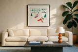 Winter Scene IV Dogs by Jenaya Jackson. Displayed in a glass frame with matte in a clean modern living room. Available as an archival giclee rolled canvas, fine art paper, or poster print. SKU 73251a.