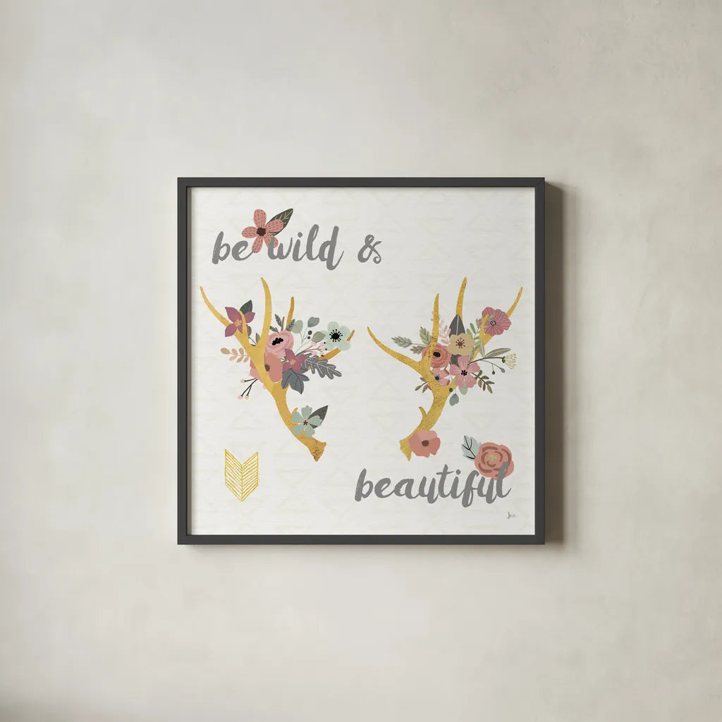 Boho Beauty I Pastel by Jess Aiken. Shown in a sleek black glass frame for a contemporary gallery look. Available as an archival giclee rolled canvas, fine art paper, or poster print. SKU 49907a.