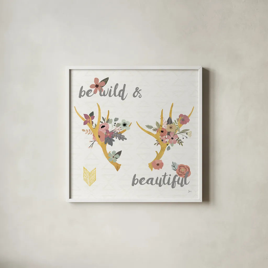 Boho Beauty I Pastel by Jess Aiken. Shown in a crisp white glass frame for a clean and minimalist style. Available as an archival giclee rolled canvas, fine art paper, or poster print. SKU 49907a.