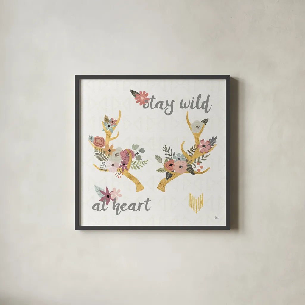 Boho Beauty II Pastel by Jess Aiken. Shown in a sleek black glass frame for a contemporary gallery look. Available as an archival giclee rolled canvas, fine art paper, or poster print. SKU 49908a.