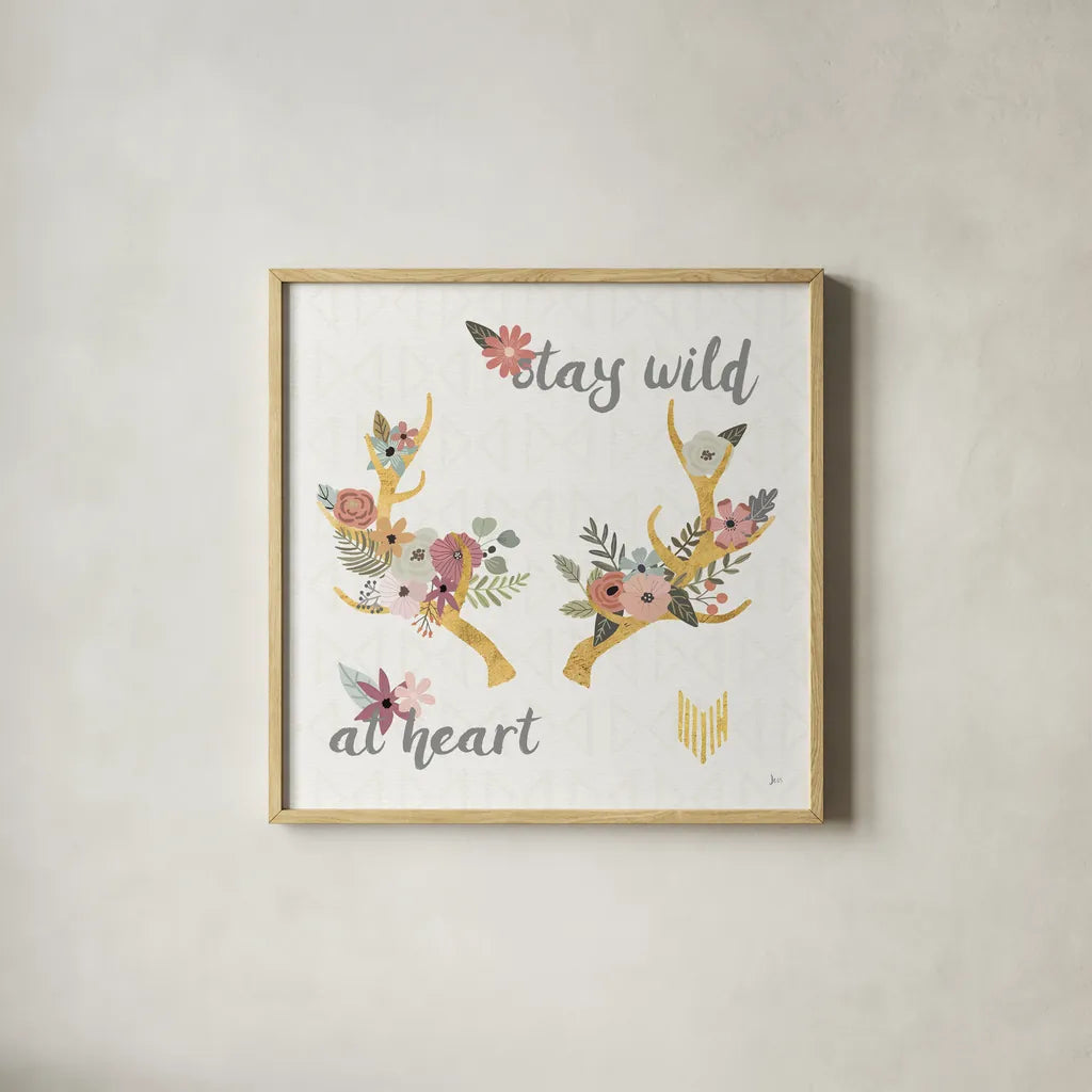 Boho Beauty II Pastel by Jess Aiken. Shown in a natural wood glass frame for a timeless modern aesthetic. Available as an archival giclee rolled canvas, fine art paper, or poster print. SKU 49908a.