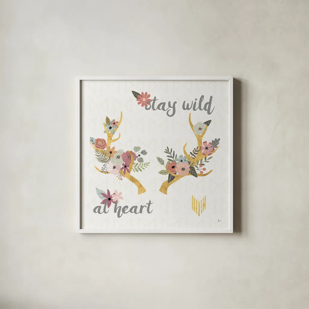 Boho Beauty II Pastel by Jess Aiken. Shown in a crisp white glass frame for a clean and minimalist style. Available as an archival giclee rolled canvas, fine art paper, or poster print. SKU 49908a.