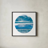 By the Sea Circle by Jess Aiken. Shown in a sleek black glass frame for a contemporary gallery look. Available as an archival giclee rolled canvas, fine art paper, or poster print. SKU 53951a.