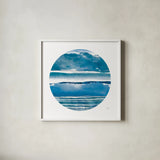 By the Sea Circle by Jess Aiken. Shown in a crisp white glass frame for a clean and minimalist style. Available as an archival giclee rolled canvas, fine art paper, or poster print. SKU 53951a.