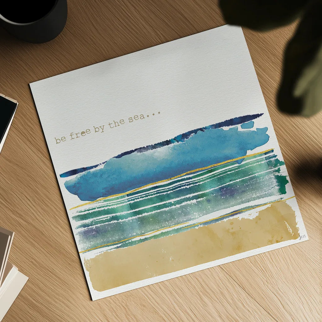 By the Sea I by Jess Aiken. Shown as a detailed flat fine art print, highlighting archival giclee quality. Available as an archival giclee rolled canvas, fine art paper, or poster print. SKU 21091a.