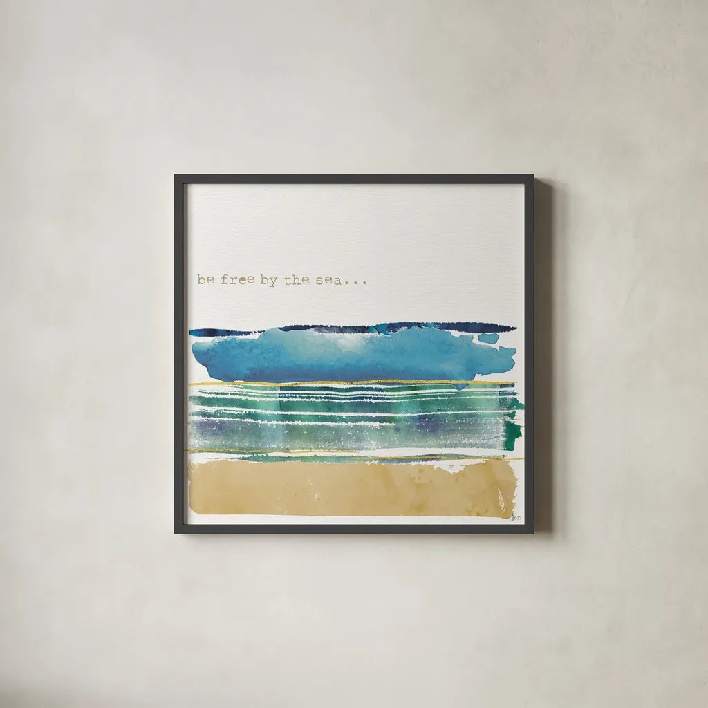 By the Sea I by Jess Aiken. Shown in a sleek black glass frame for a contemporary gallery look. Available as an archival giclee rolled canvas, fine art paper, or poster print. SKU 21091a.
