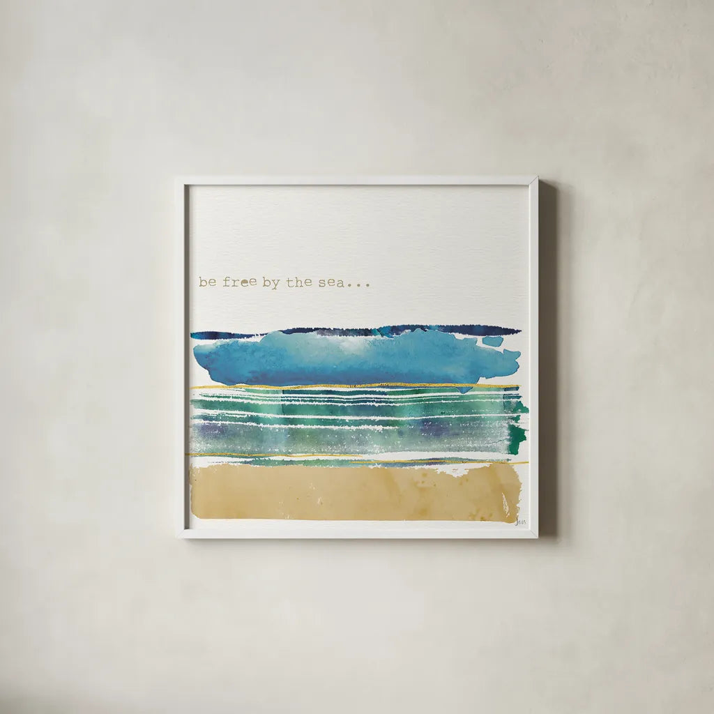 By the Sea I by Jess Aiken. Shown in a crisp white glass frame for a clean and minimalist style. Available as an archival giclee rolled canvas, fine art paper, or poster print. SKU 21091a.