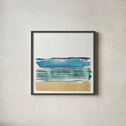 By the Sea I no Words by Jess Aiken. Shown in a sleek black glass frame for a contemporary gallery look. Available as an archival giclee rolled canvas, fine art paper, or poster print. SKU 21205a.
